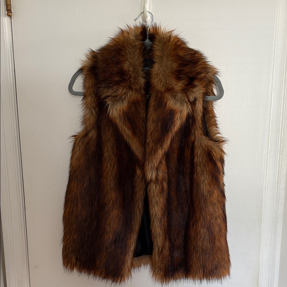 Topshop Brown Faux Fur Vest